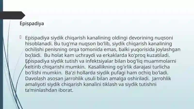 Kiriptorxizm, epispadiya, gipospadiya operativ xirurgiyasi 4