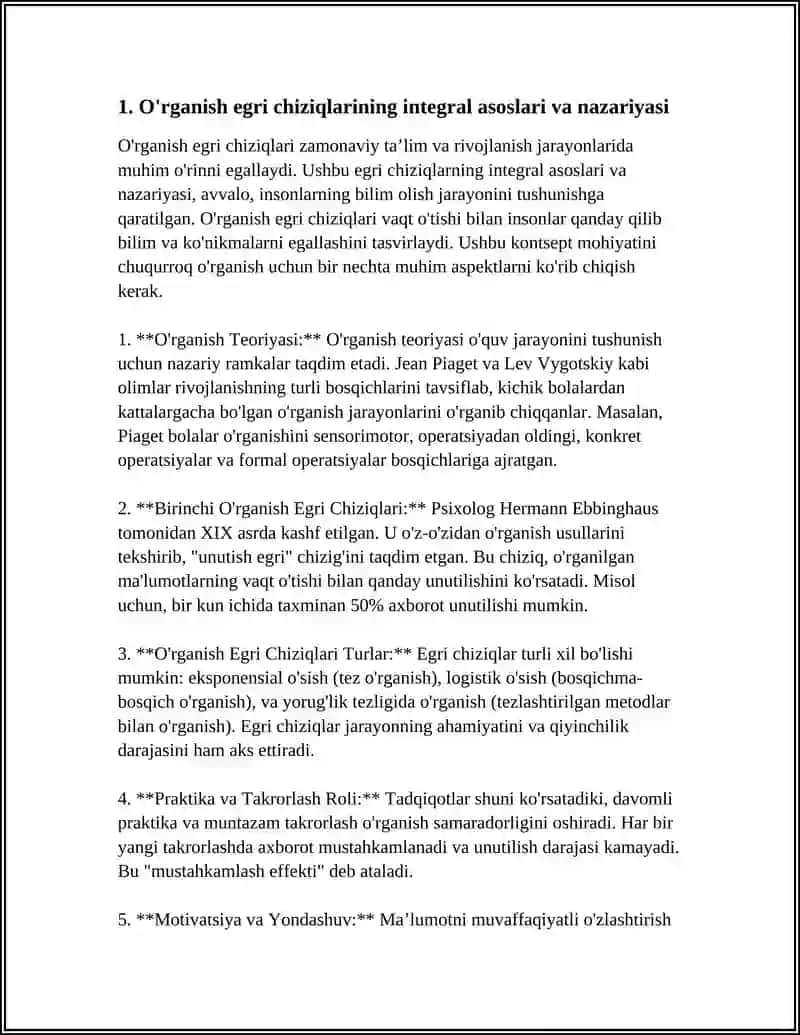 MAHSULOT ISHLAB CHIQARISHDA O'RGANISH EGRI CHIZIQLARINI INTEGRAL YORDAMIDA BAHOLASH 4