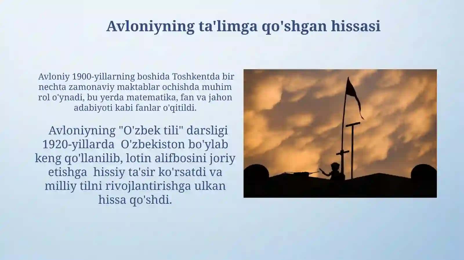 Jadid vatanparvarlarining oʻlka ijtimoiy va maʼnaviy hayotida tutgan oʻrni.Abdulla Avloniy 4