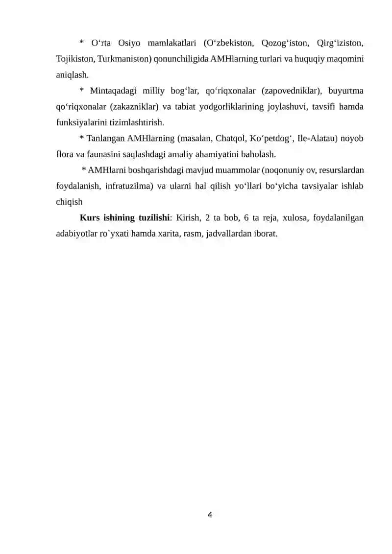O‘rta Osiyodagi alohida muhofaza qilinadigan hududlar va ularga tavsif 4