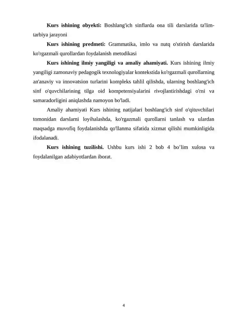 BOSHLANG'ICH SINF GRAMMATIKA, IMLO VA NUTQ O'STIRISH DARSLARIDA KO'RGAZMALI QUROLLARDAN FOYDALANISH 4