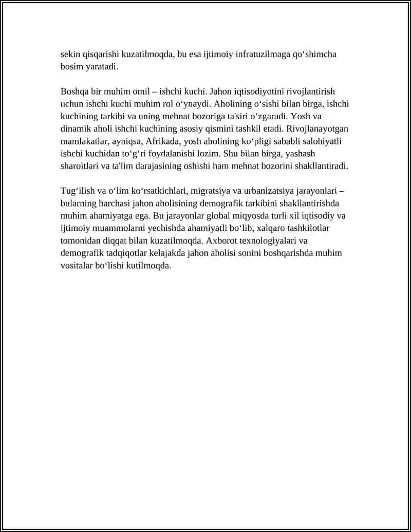 INTEGRATSIYA FANI 7 RAQAM: JAHON IQTISODIYOTI AHOLI VA ISHCHI KUCHI 4