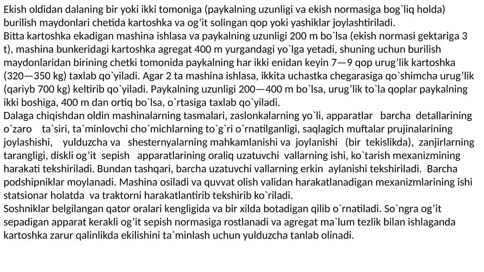 16– mavzu. Kartoshka yetishtirish va yig’ib-terib olish. Sabzovotchilikda va bog’dorchilikdagi ishlarni mexanizasiyalash 4
