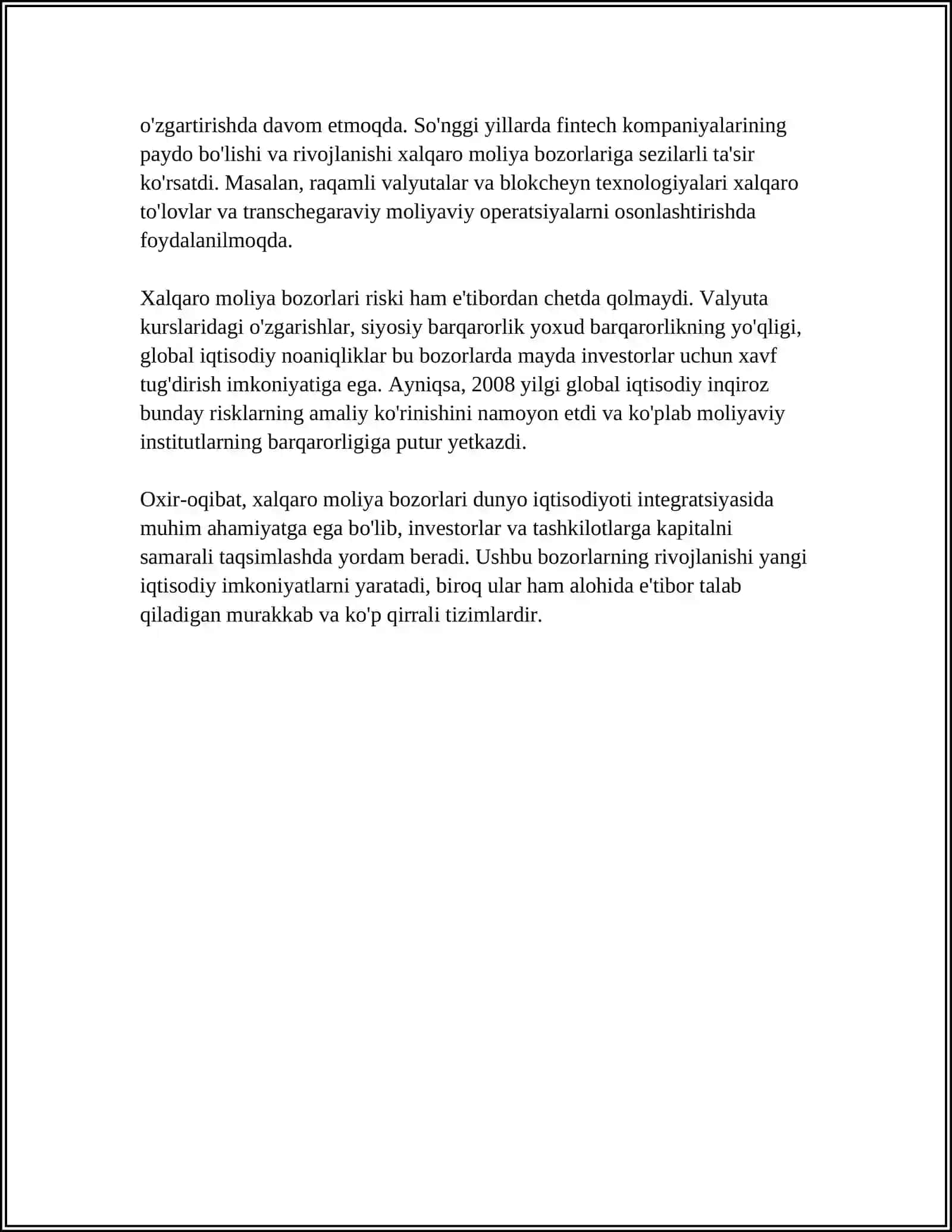 XALQARO MOLIYA BOZORLARI VA ULARNIGN OZIGA XOS JIXATLARI 4