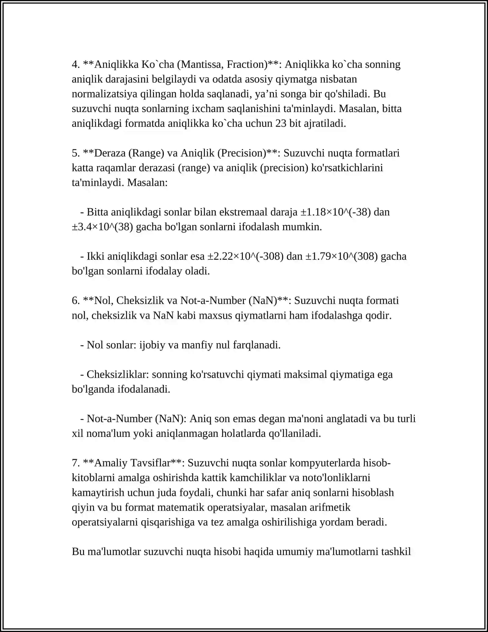 FLOATING-POINT (SUZUVCHI NUQTA) HISOBLASH ALGORITMLARI VA IEEE 754 STANDARTI 4