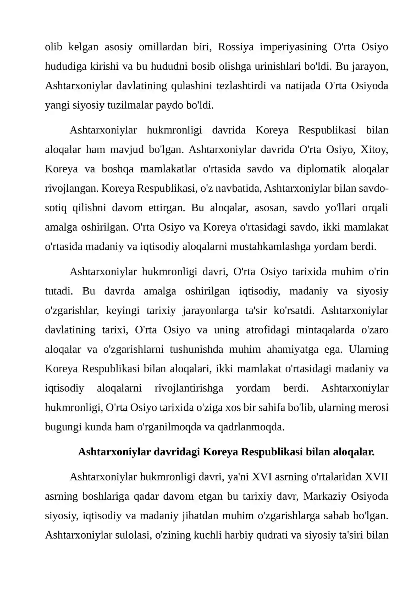 Ashtarxoniylar hukmronlik davri va Koreya Respublikasi 4