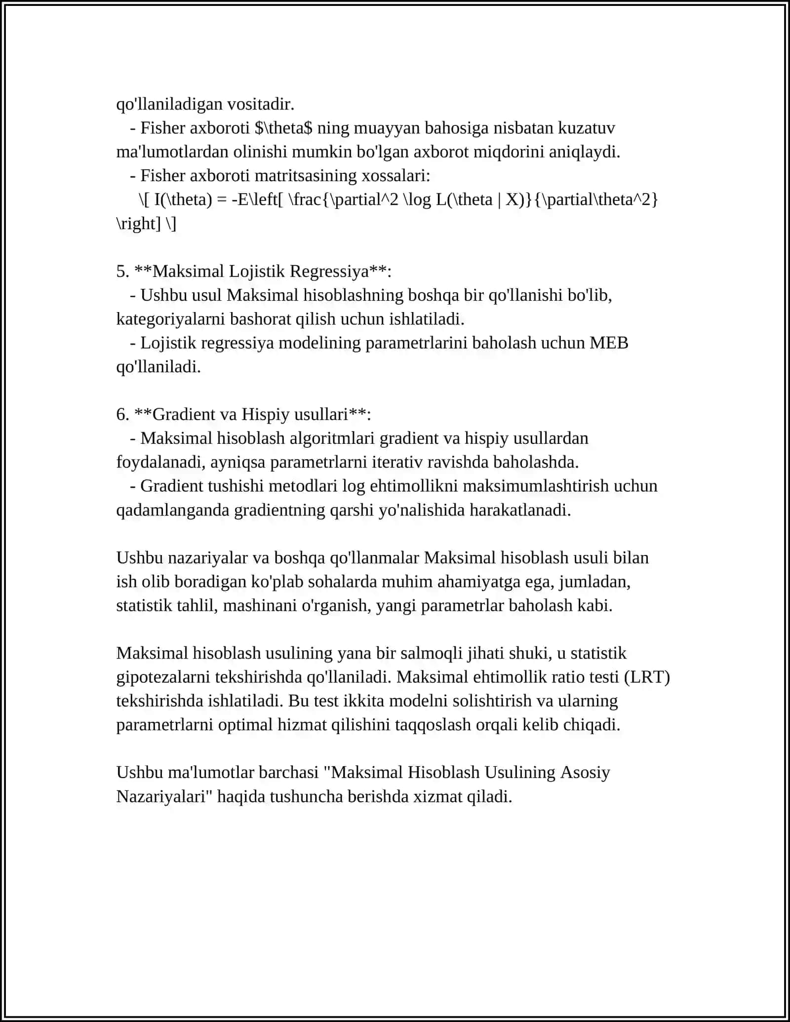 MAKSIMAL HISOBLASH USULI 4