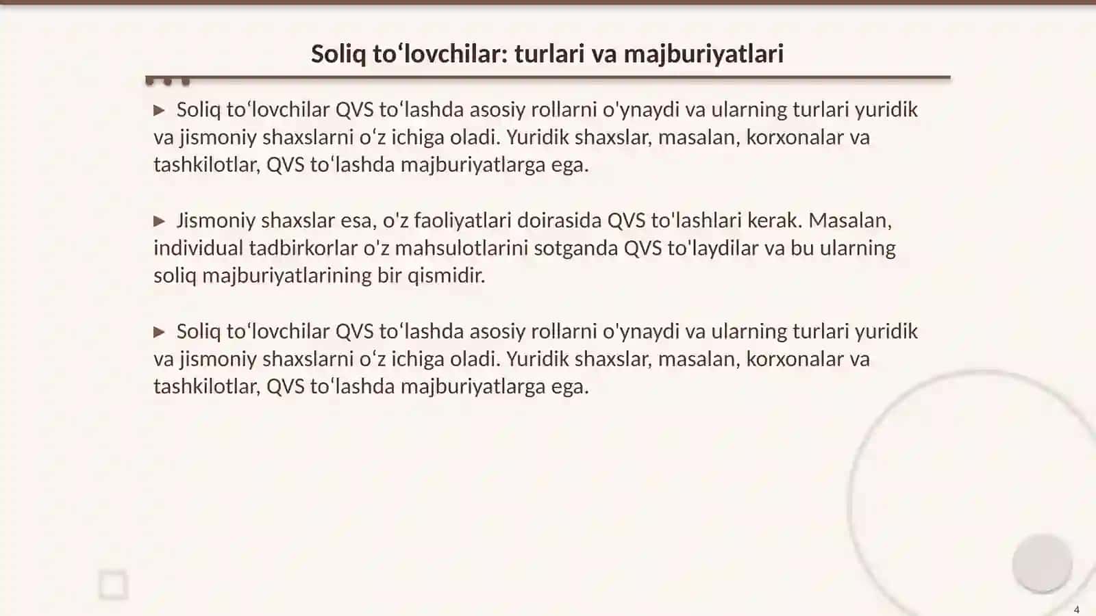 Qoʻshilgan qiymat soligʻi: soliq toʻlovchilar va soliq solish obekti 4