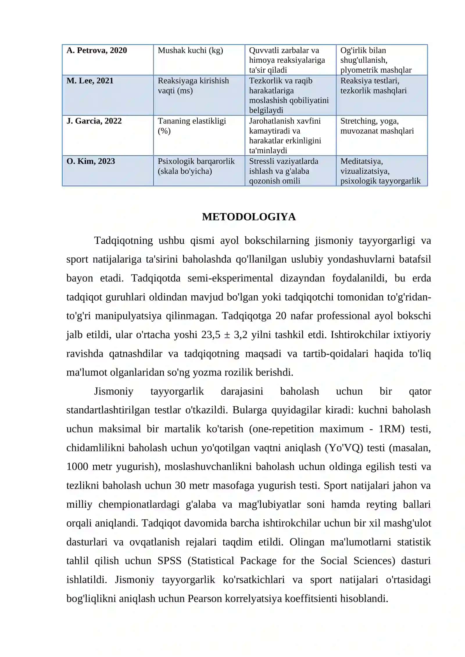 AYOL BOKSCHILARNING JISMONIY TAYYORGARLIGI VA SPORT NATIJALARIGA TA'SIRI 4