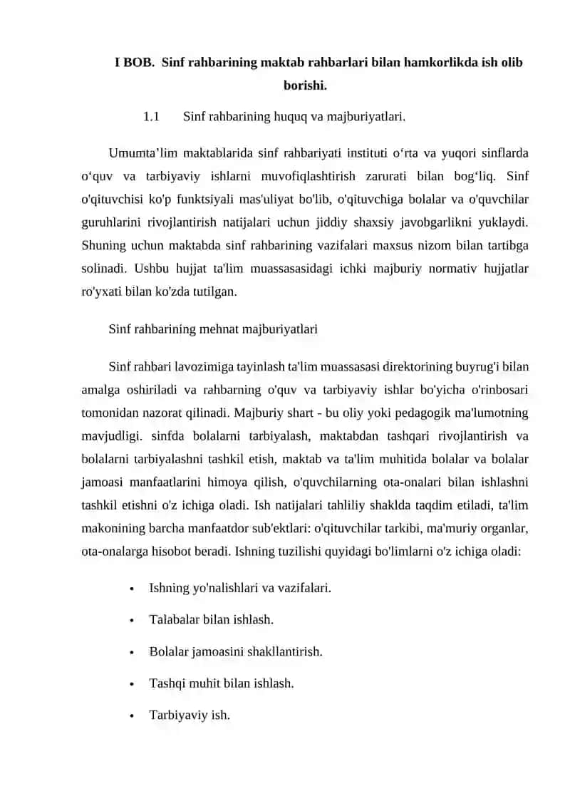 Sinf raxbarining vazifasi 4