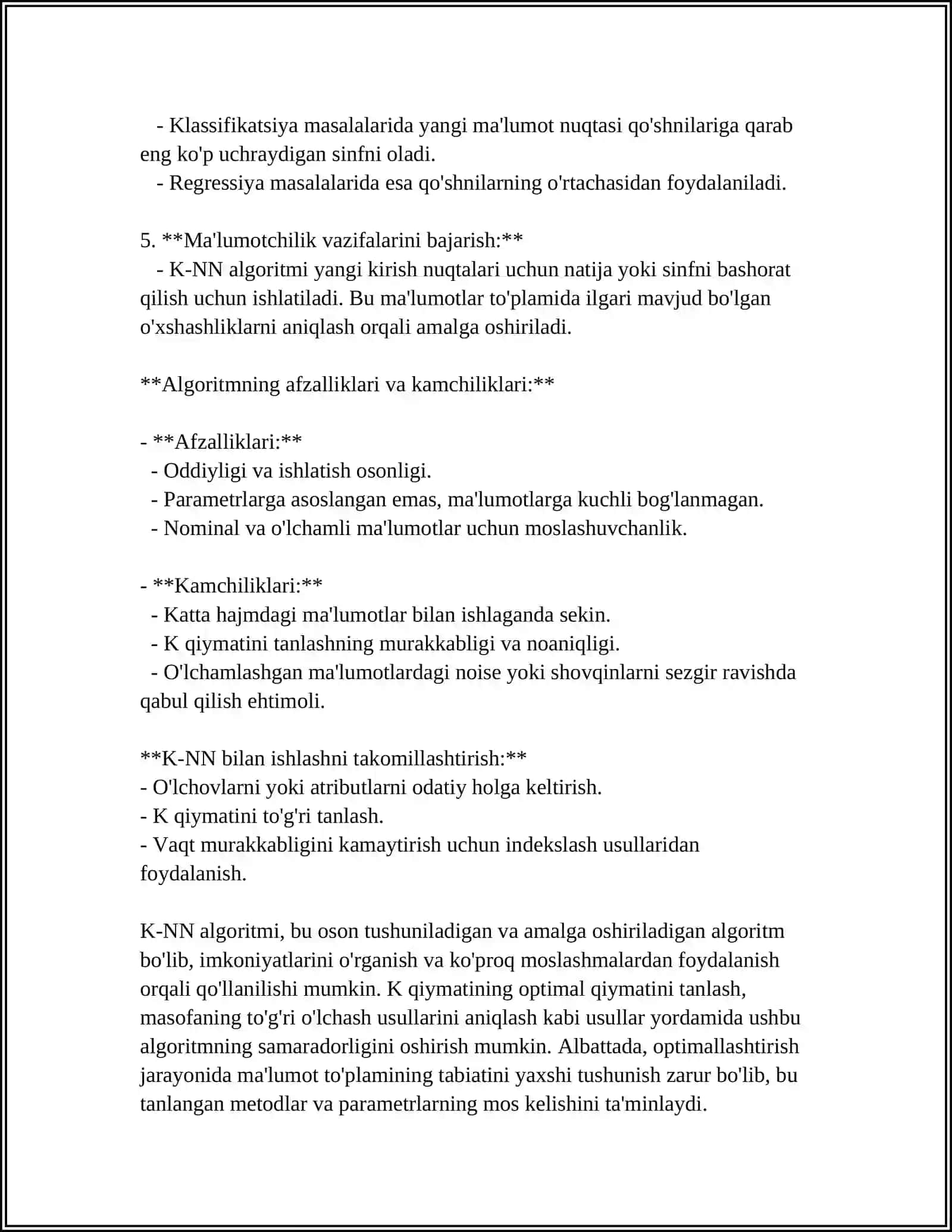 MASHINALI O‘QITISHDA SINFLASHTIRISH ALGORITMLARI. SINFLASHTIRISH MASALALARINI K-NN ALGORITMI ASOSIDA YECHISH. LOGISTIK REGRESSIYA. SUPPORT VEKTOR MASHINASI (SVM). RANDOM FOREST. DECISION TREE 4