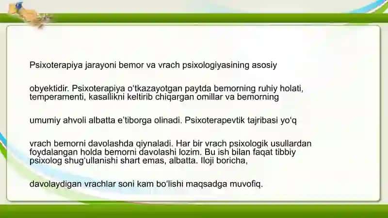 Shifokor faoliyatida psixoterapiyaning ahamiyati 4