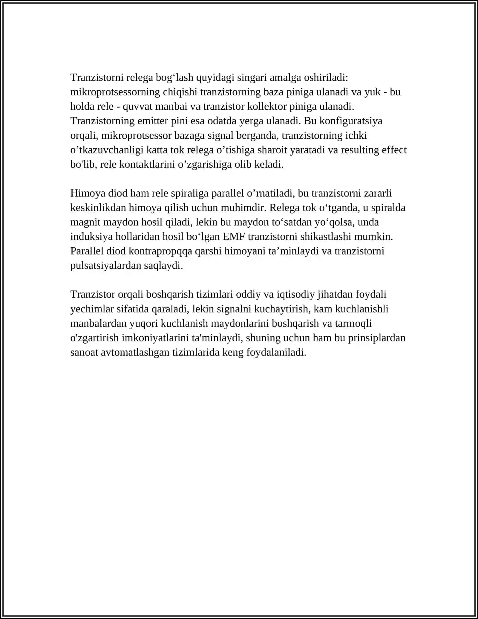 RELE RELENI TRANZISTOR ORQALI BOSHQARISH 4