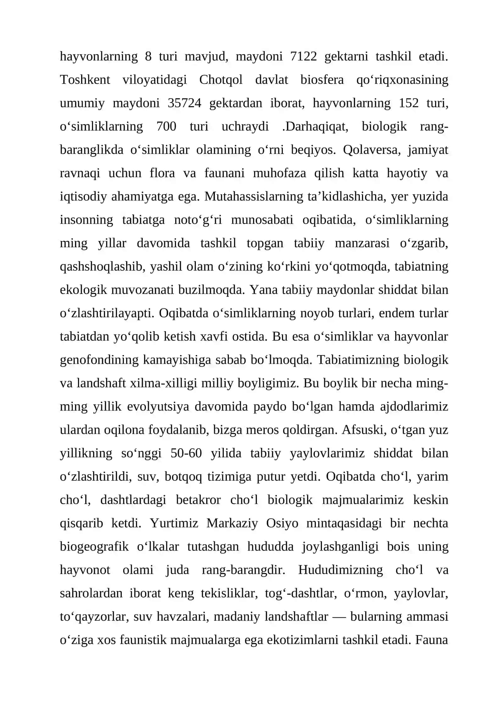 O‘zbekistonda tashkil qilingan qo‘riqxonalar va zakazniklar hamda ularda hayvonlarni muhofaza qilish muammolari 4