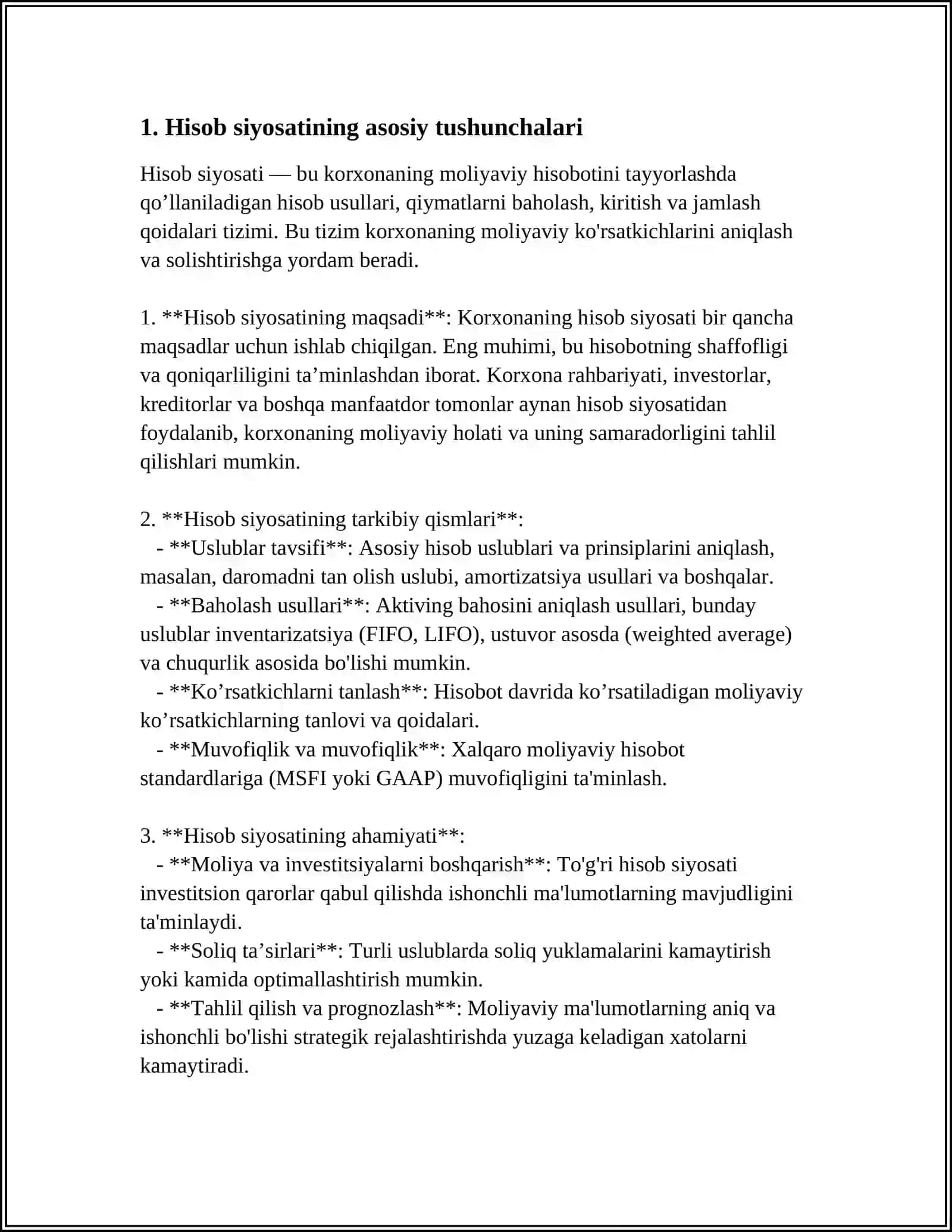 HISOB SIYOSATI VA UNING BANK FAOLIYATIDAGI OʻRNI 4