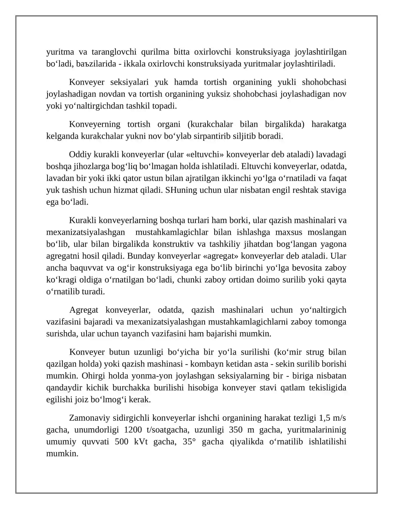 Kurakli konveyerlar turlari va tuzilishi, asosiy parametrlari 4
