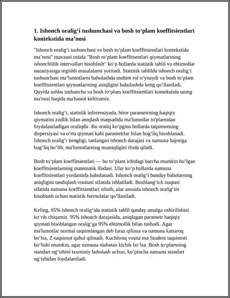 Bosh To'plam Koeffitsentlari Qiymatlarining Ishonchlilik Intervallari Hisoblash 4