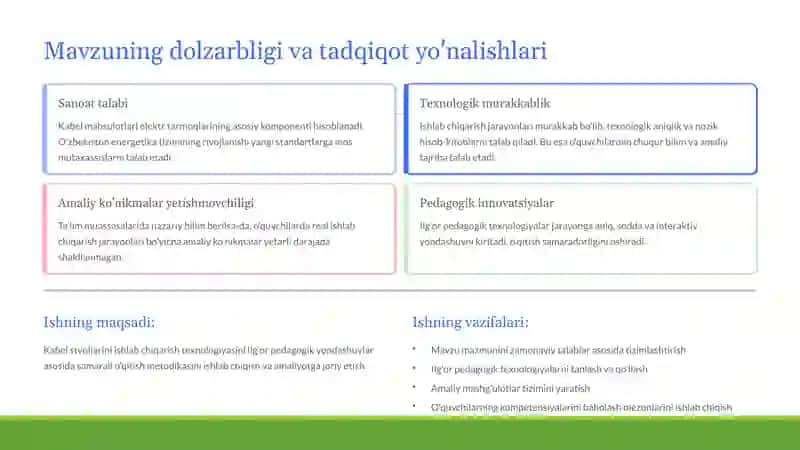 Kabel stvollarini ishlab chiqarish texnologiyasi mavzusida qo’llaniladigan o’qitish metodlari. 4
