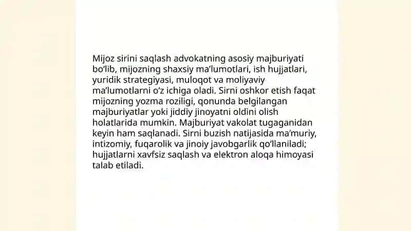 Advokatlar rioya etadigan axloqiy qoidalar 4