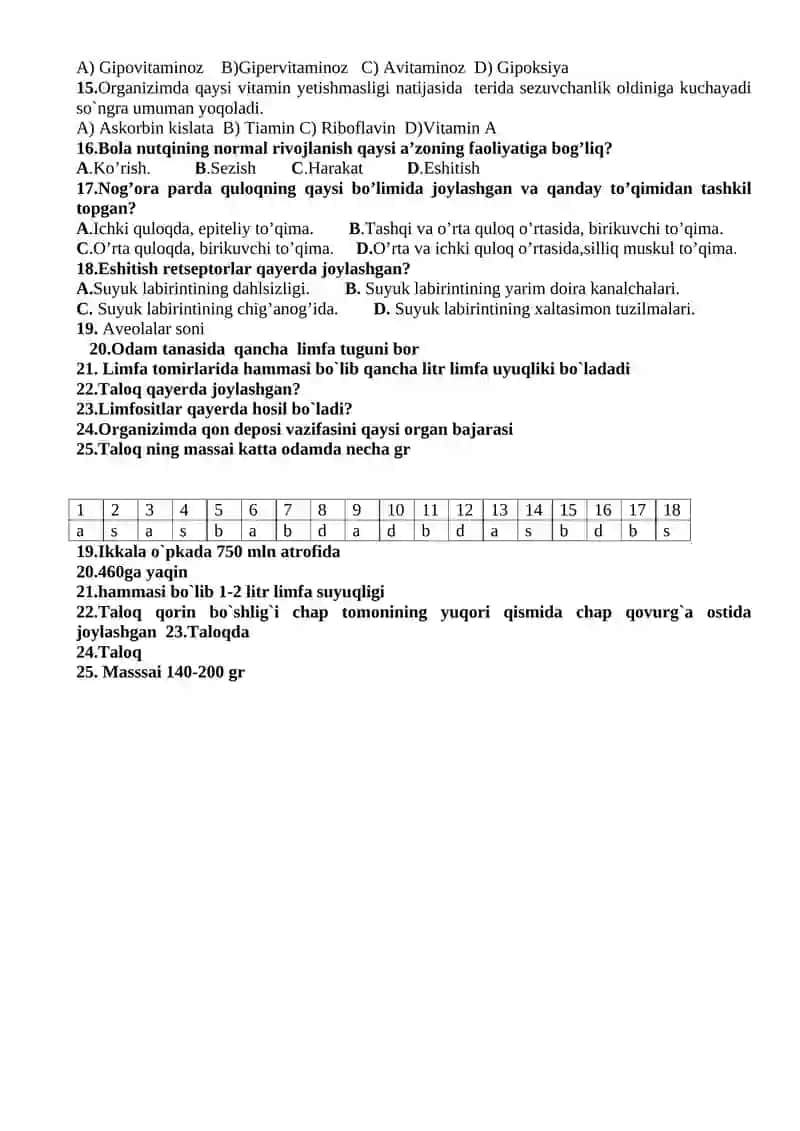 8-Sinf Biologiya fanidan I-chorrak uchun test 4