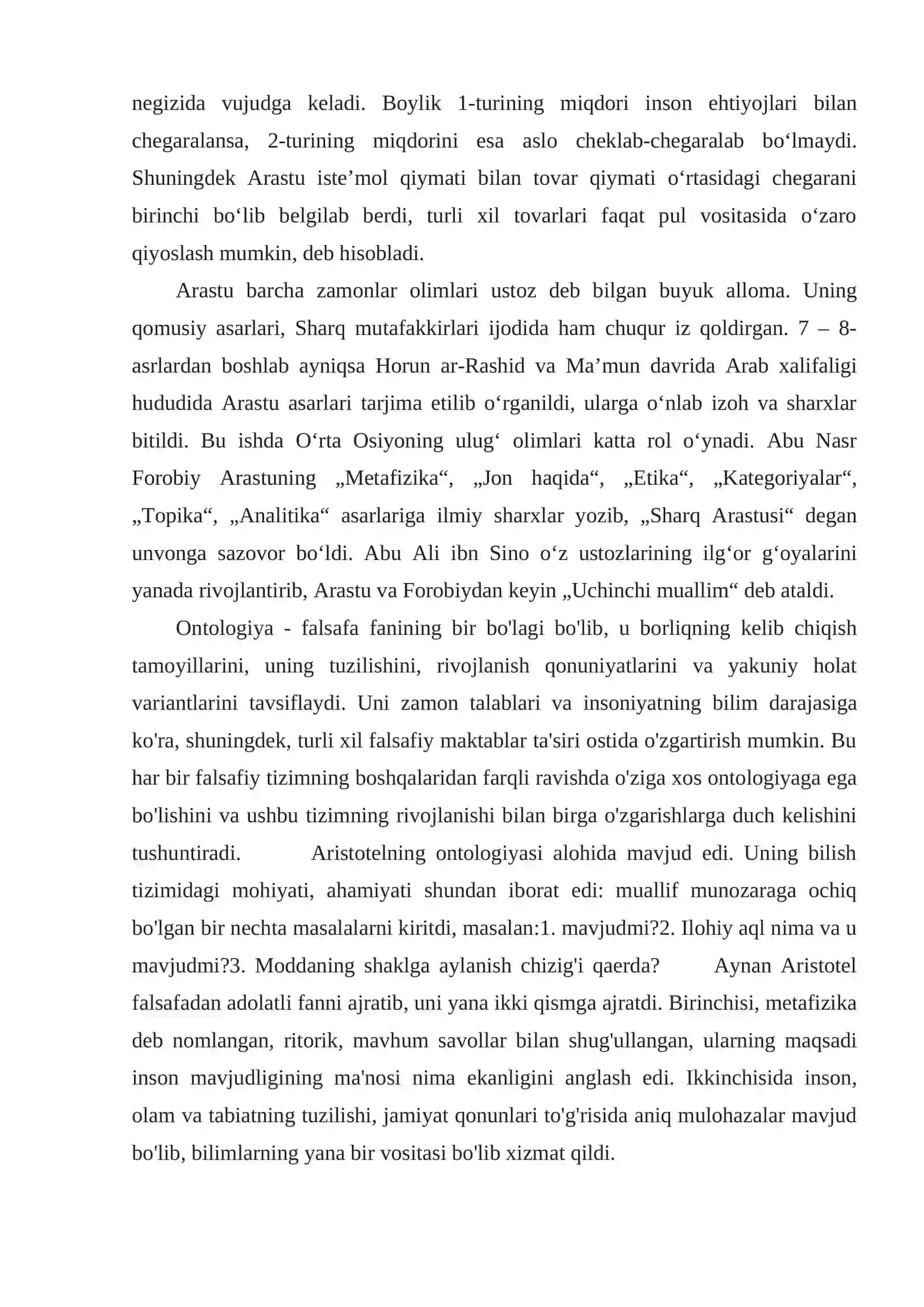 Aristotel, Farobiy va Kant ontologiyasida kategoriyalar tasnifi 4