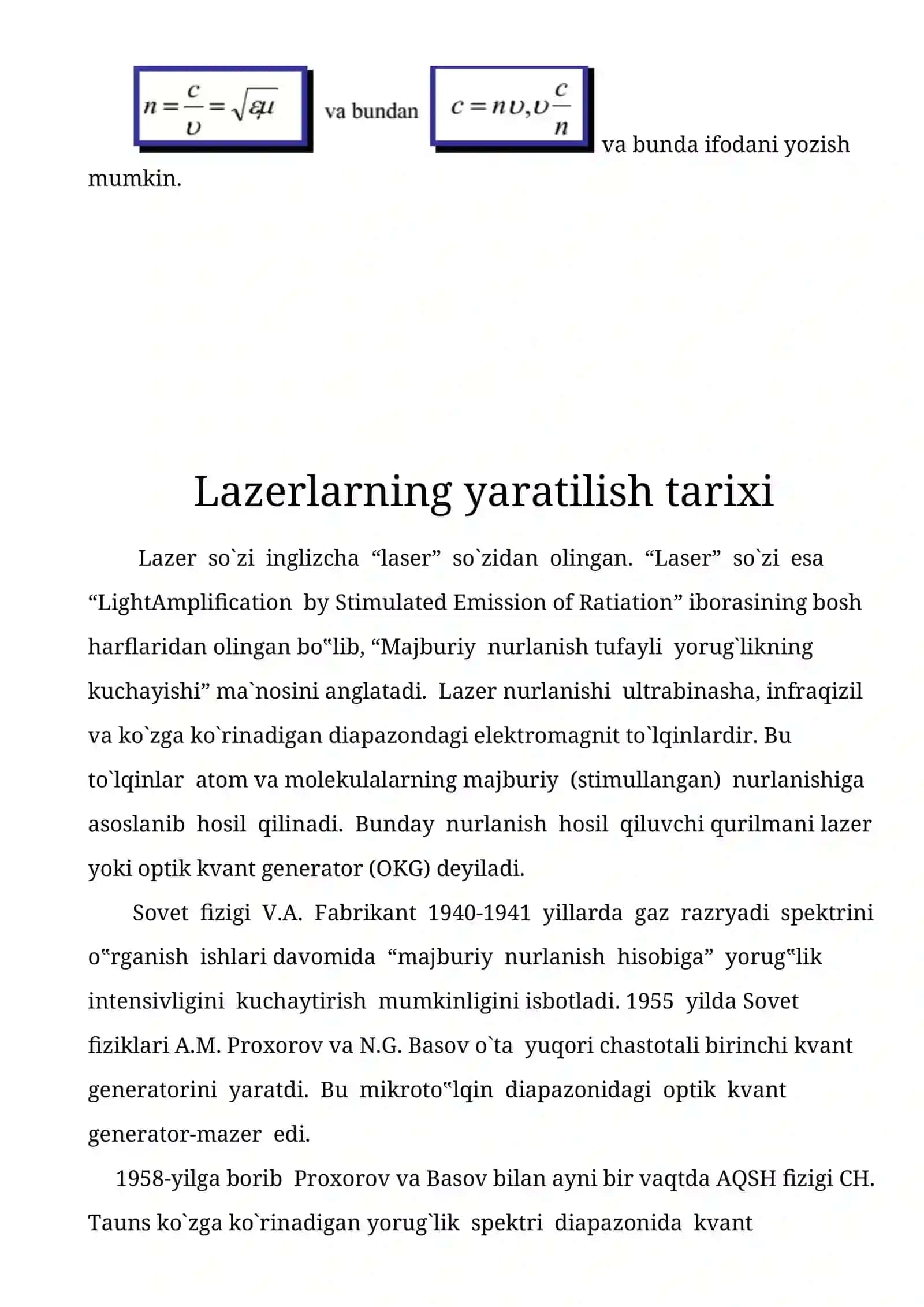 Lazerlarning amaliyotdagi qo`llanish sohalari mavzusida tayyor kurs ish 4