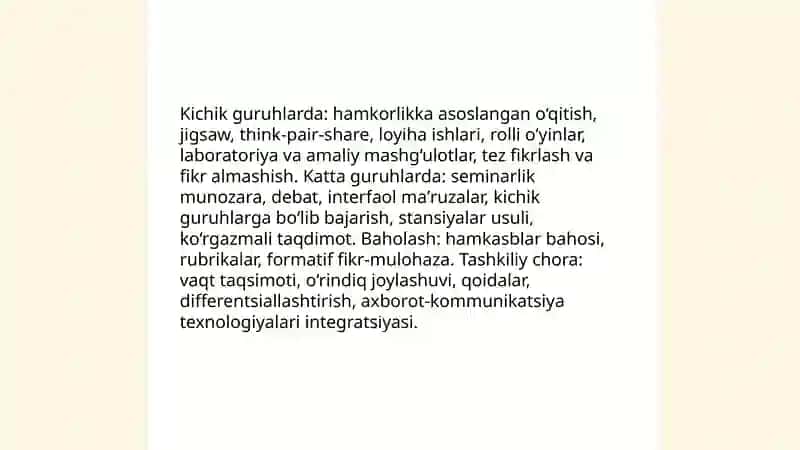 Taʼlimning tashkiliy shakllari va metodlari 4