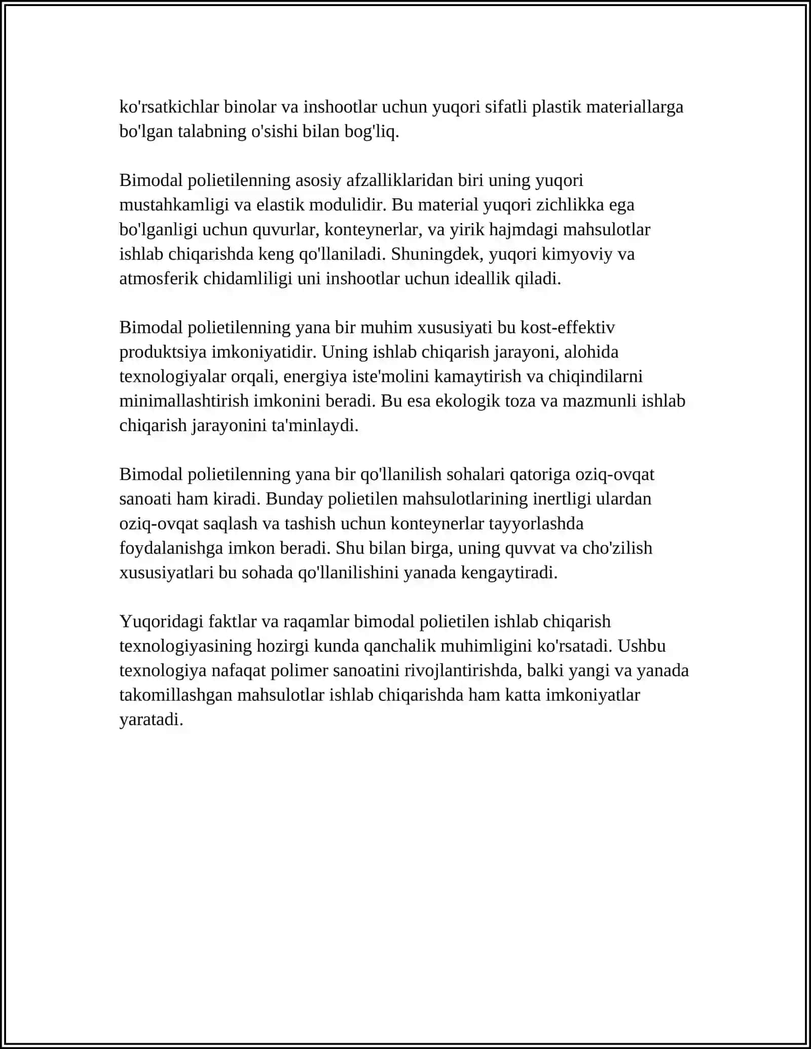POLIETILEN ISHLAB CHIQARISHNI BIMODAL TEXNOLOGIYASI 4