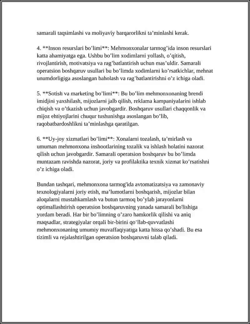 Mehmonxonalar tarmoqida operatsion boshqaruv usullari 4