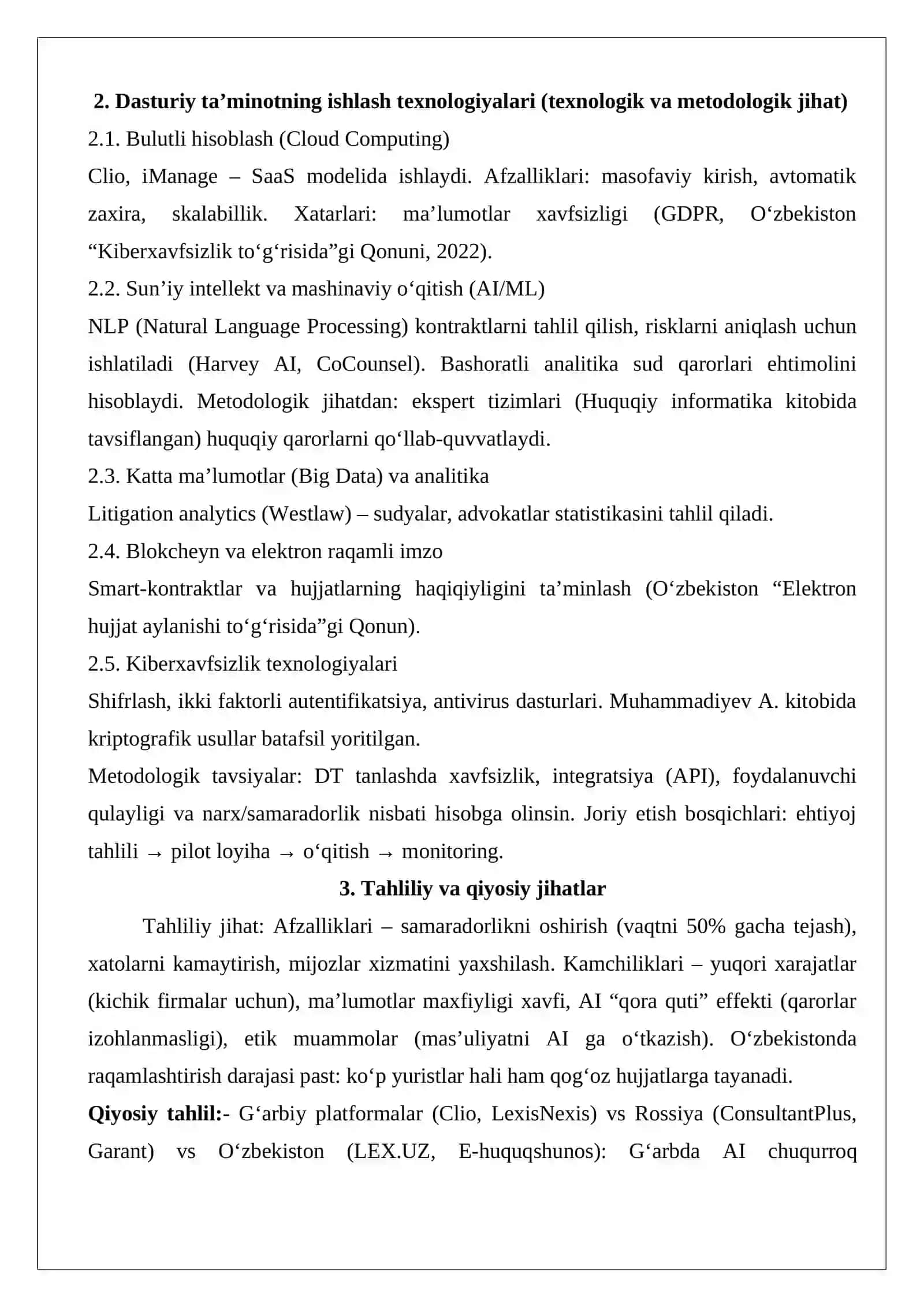 Yuristlarda qo’llaniladigan dasturiy ta’minot va ularning ishlash texnologiyasi 4