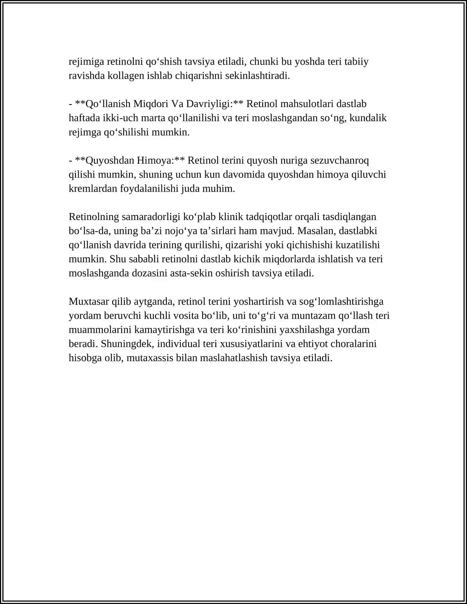 YUZ PARVARISHI RETINOL SPF NIATSINAMID VITAMIN C SERUM HAQIDA MA'LUMOT PIGMENTATSIYANI YŌQ QILISH 4