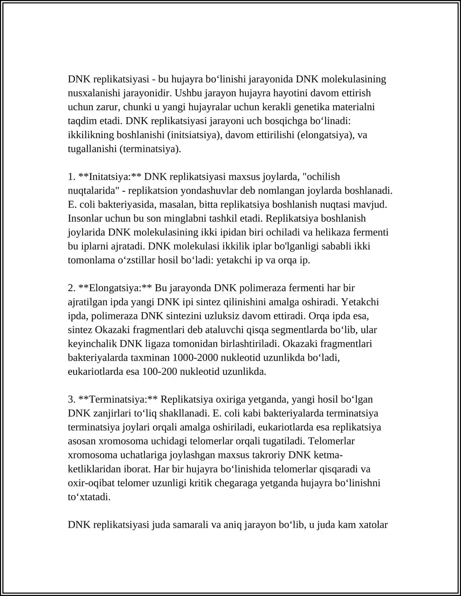 HUJAYRADA TRANSKRIPSIYA, TRANSLAYATSIYA VA REPLIKATSIYA JARAYONLARI 4