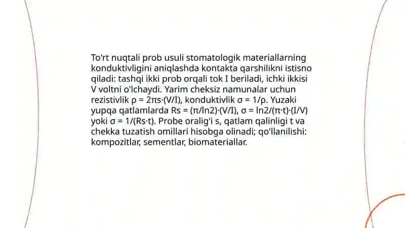 Stamatologik materiallarning elektrik xossalari aniqlash usullari 4