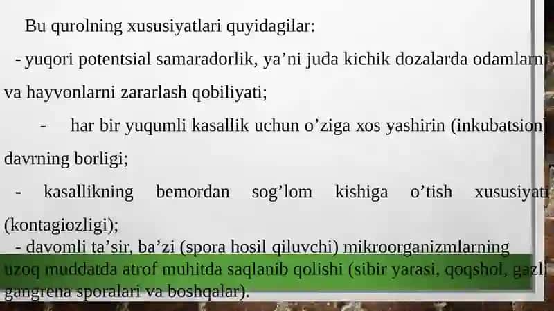 BАKTERIОLОGIK (BIОLОGIK) VOSITALAR BILAN ZАRАRLАNGAN О’CHОQDА EPIDЕMIYAGА QАRSHI CHORA TАDBIRLАR 4