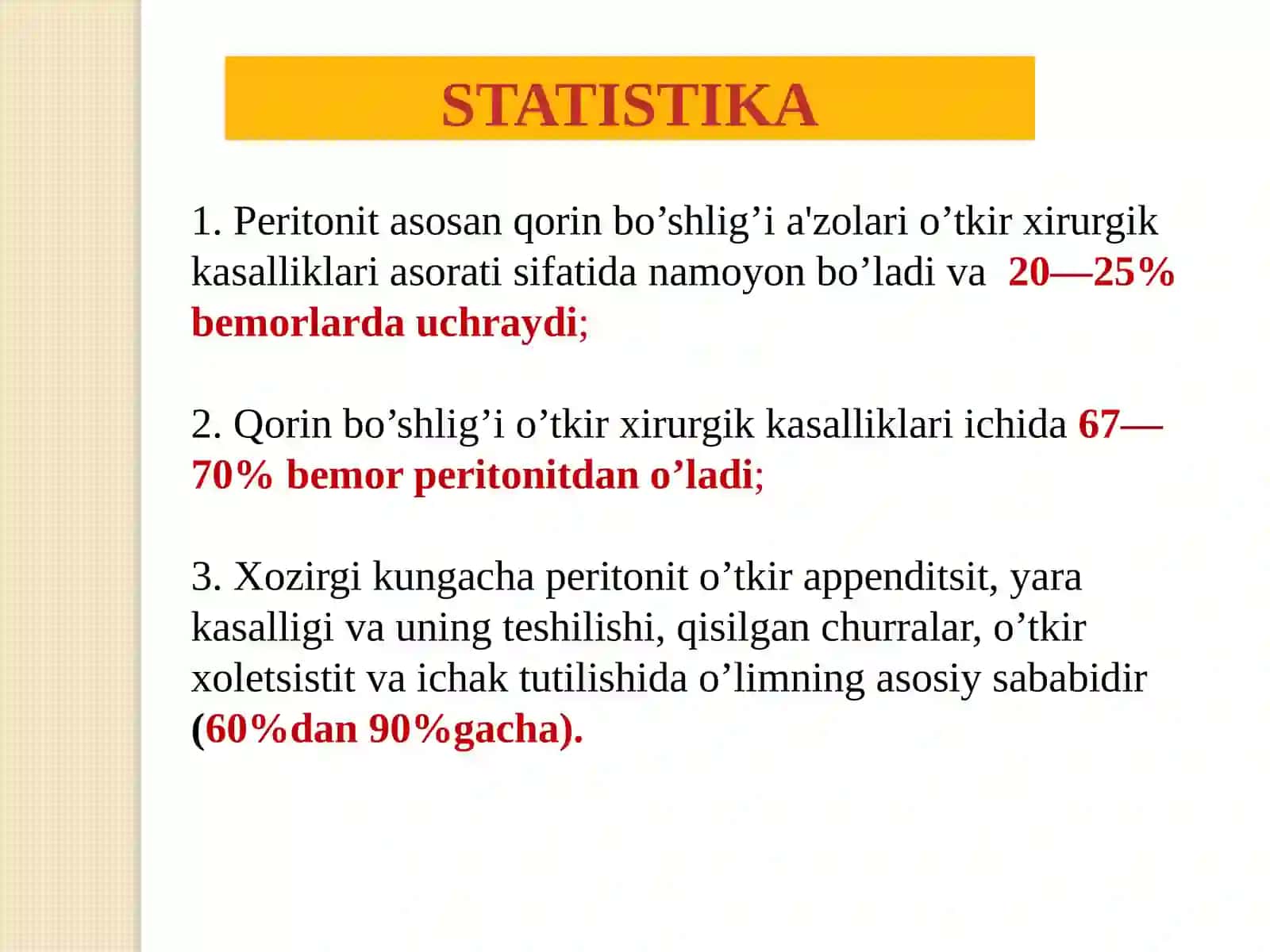 Peritonit. Birlamchi va ikkilamchi peritonitlar 4