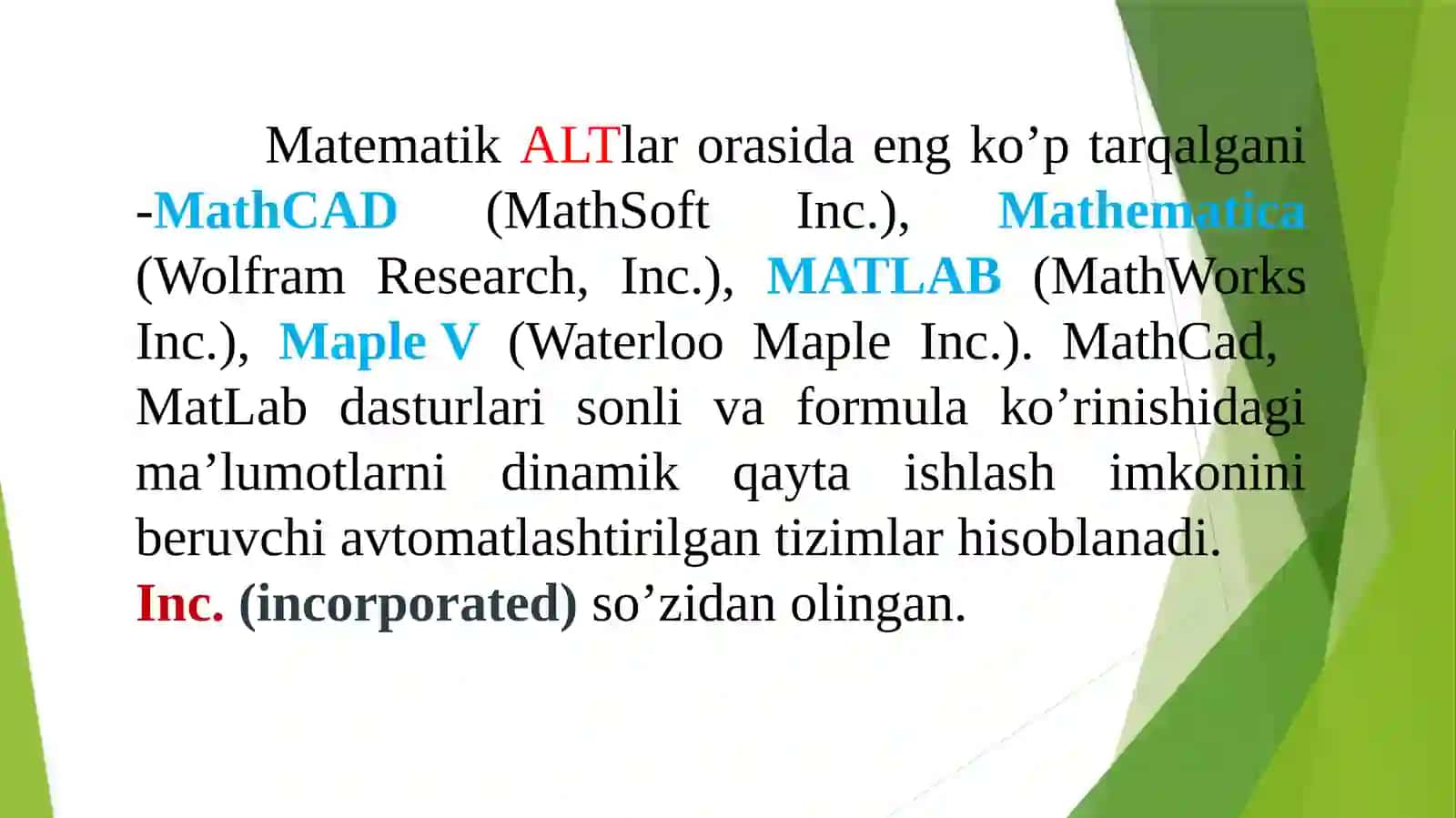 Kompuyterda matematik modellashtirish. Modellarni tafsiflash. toifalari. Sonli taxlil usullarini amalga oshirish 4