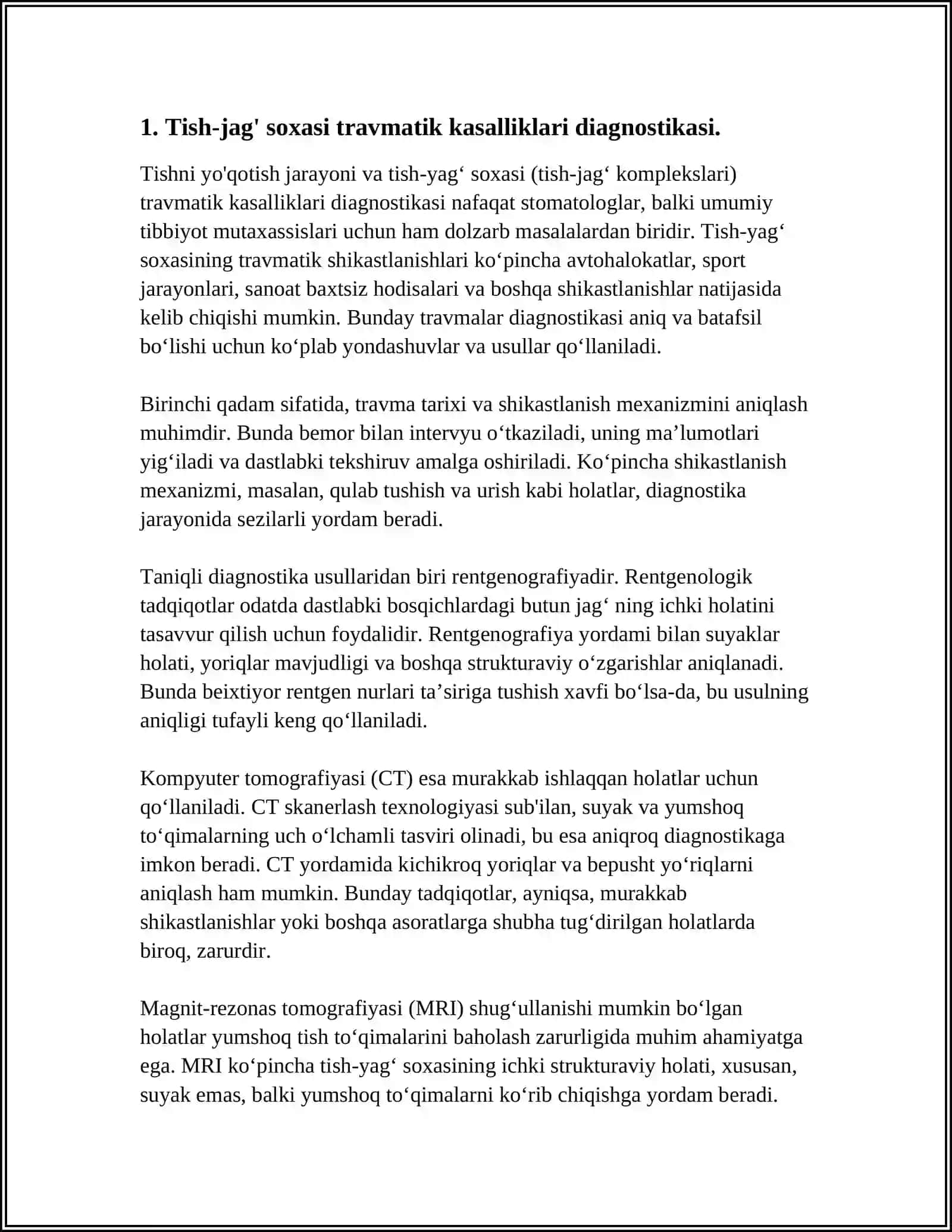Tish-jag' soxasi travmatik kasalliklari diagnostikasi 4