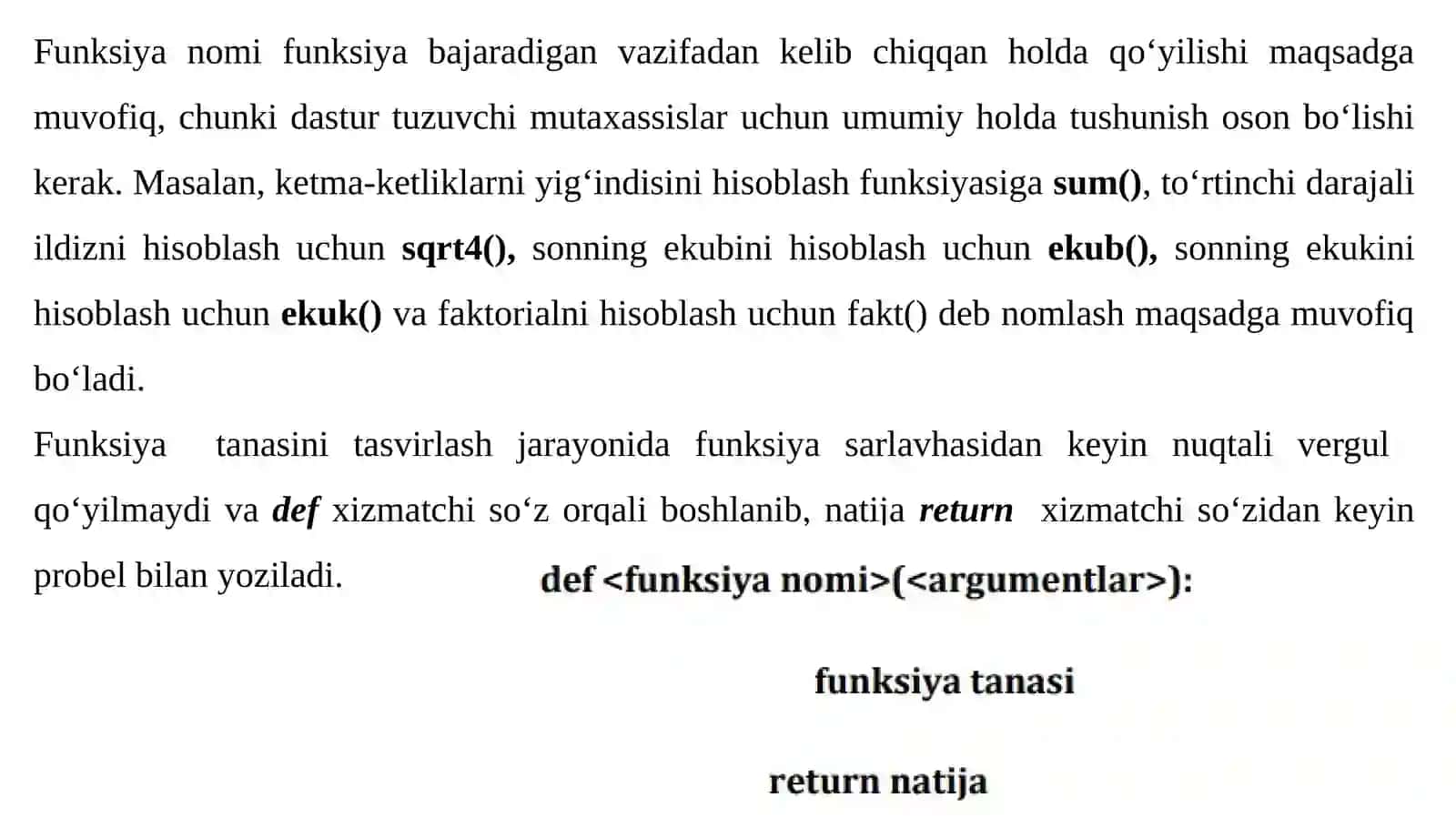 Python dasturlash tilida funktsiyalarni yaratish va ulardan foydalanish 4