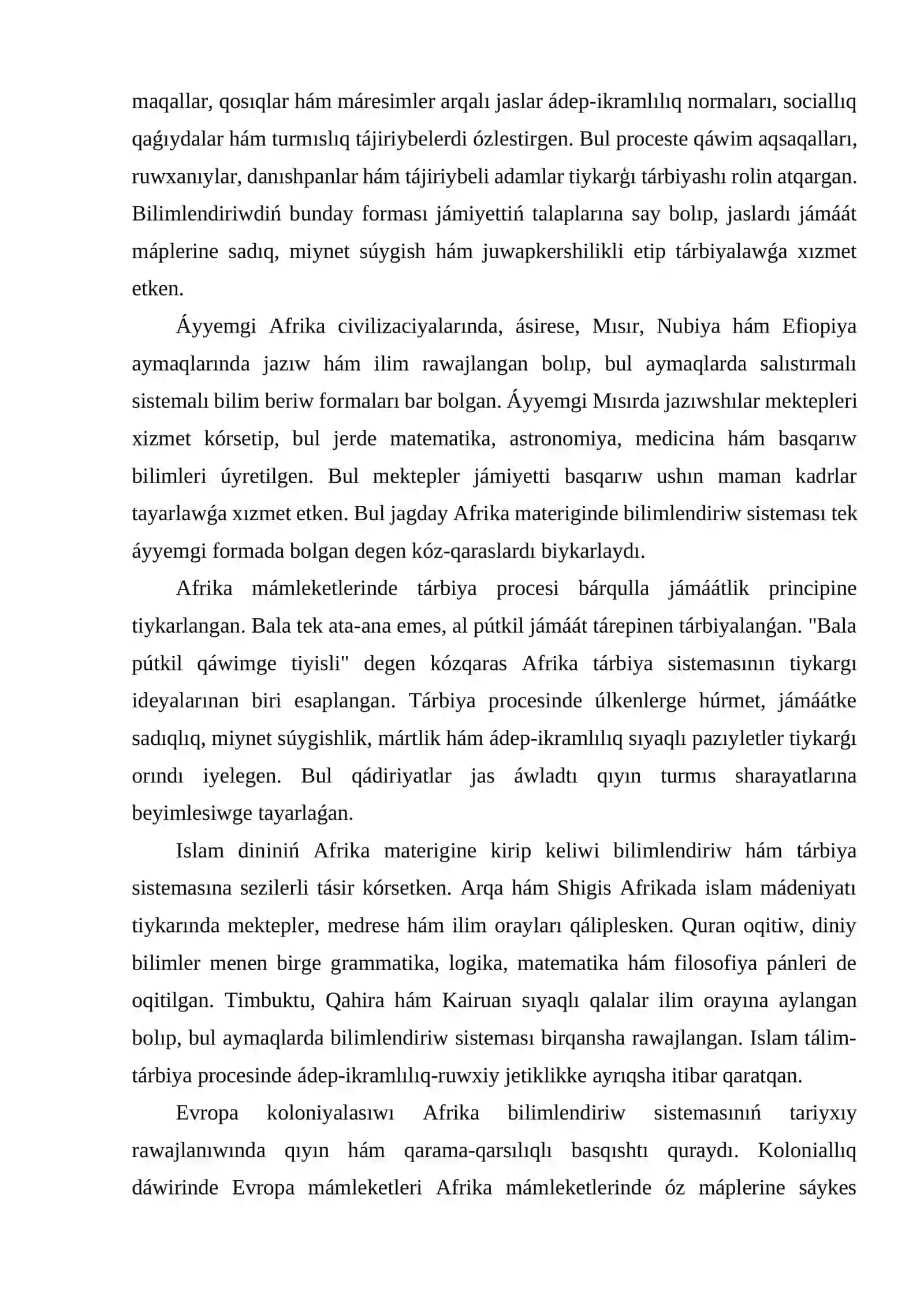 Afrika mámleketlerinde bilimlendiriw shınıǵıwları hám tárbiya processleri 4