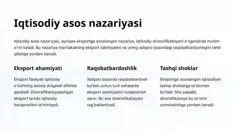 Iqtisodiy diversifikatsiyani o'lchash va maqbul siyosatni tanlash 4