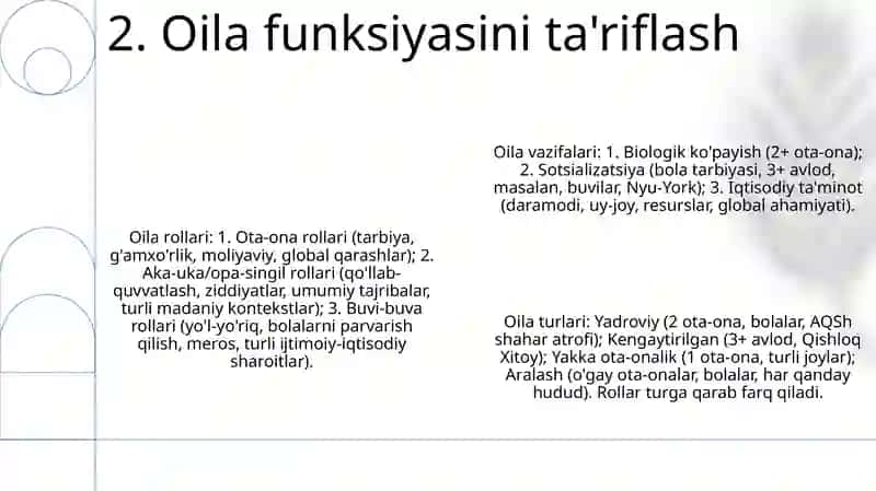 Oila funktsiyasi, turlari, oilada rollar taqsimoti 4