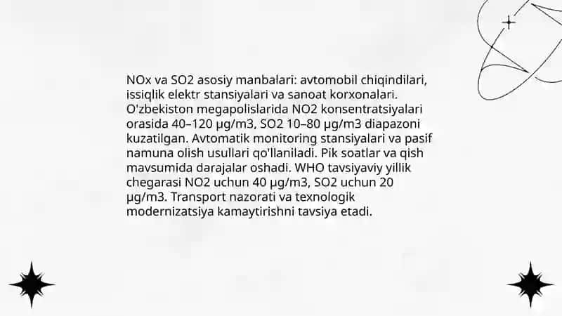 O'zbekiston megapolislarida atmosfera havosining sifatini baholash 4