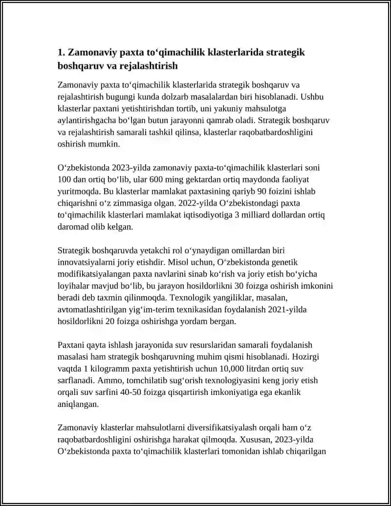 ZAMONAVIY PAXTA TOʻQIMACHILIK KLASTERLARIDA BOSHQARUV TIZIMLARI 4