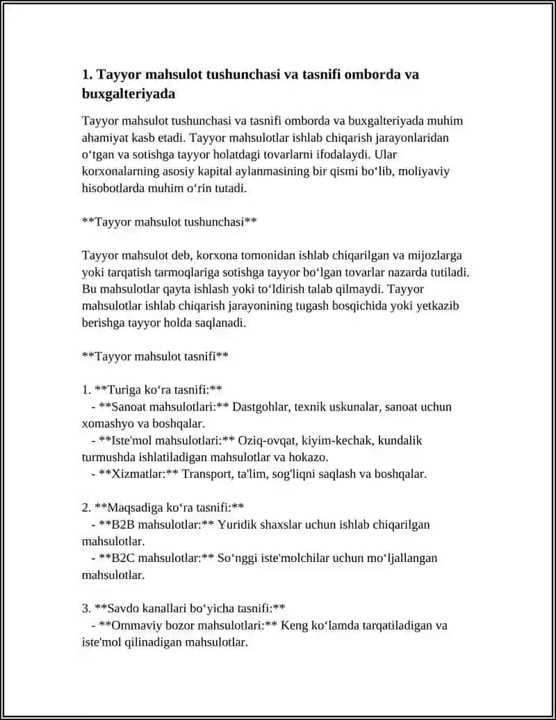 TAYYOR MAHSULOTNI OBMORDAGI VA BUXGALTERIYADAGI HISOBI 4