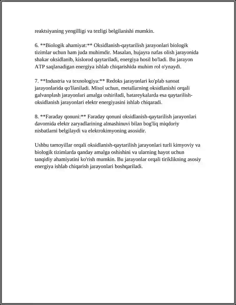 OKSIDLANISH QAYTARISH REAKSIYALARNING TURLARI VA AHAMIYATI 4