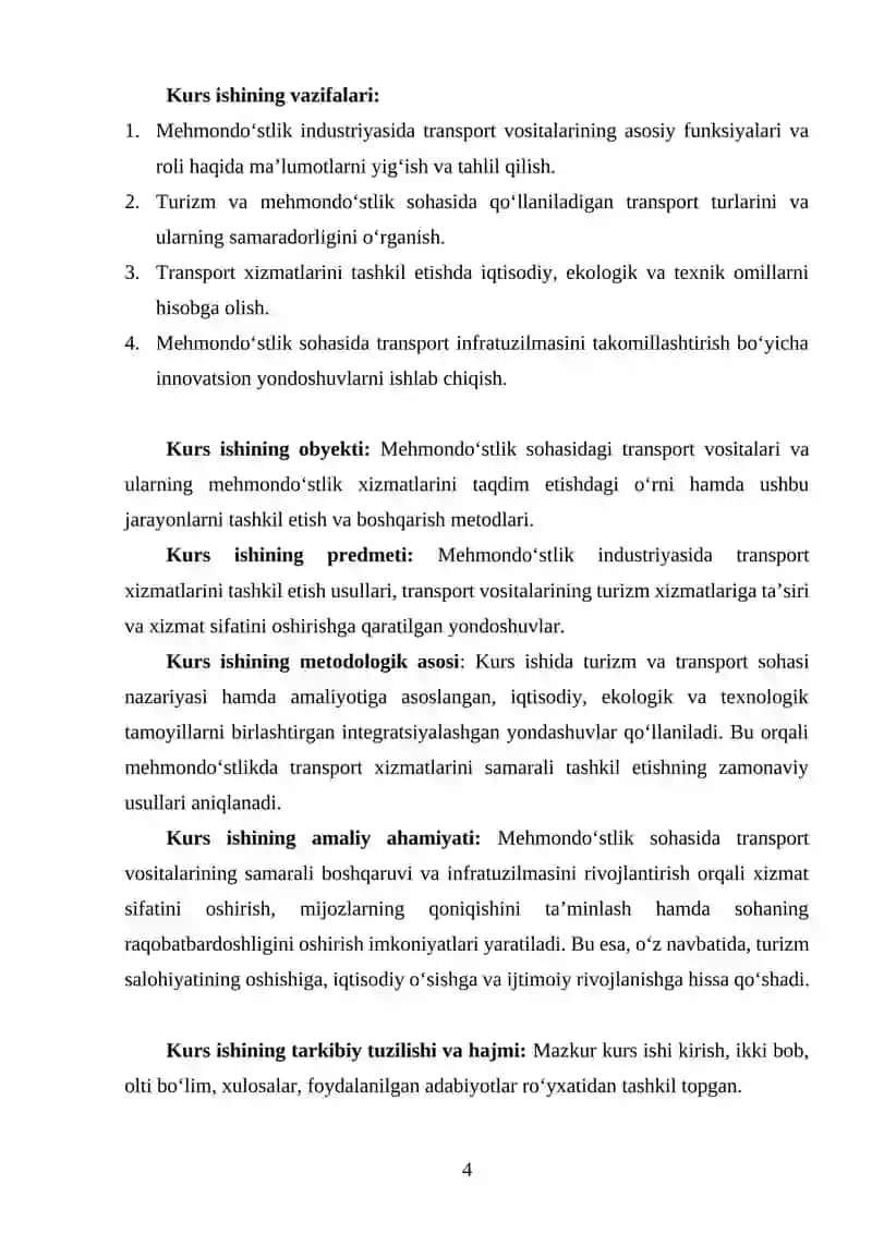 MEHMONDOʻSTLIK INDUSTRIYASIDA TRANSPORT VOSITALARINING OʻRNI VA AHAMIYATI 4