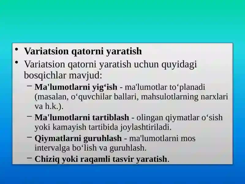 Mavzu:Variatsion qator. Variatsion qator uchun poligon va gistogramma. 4