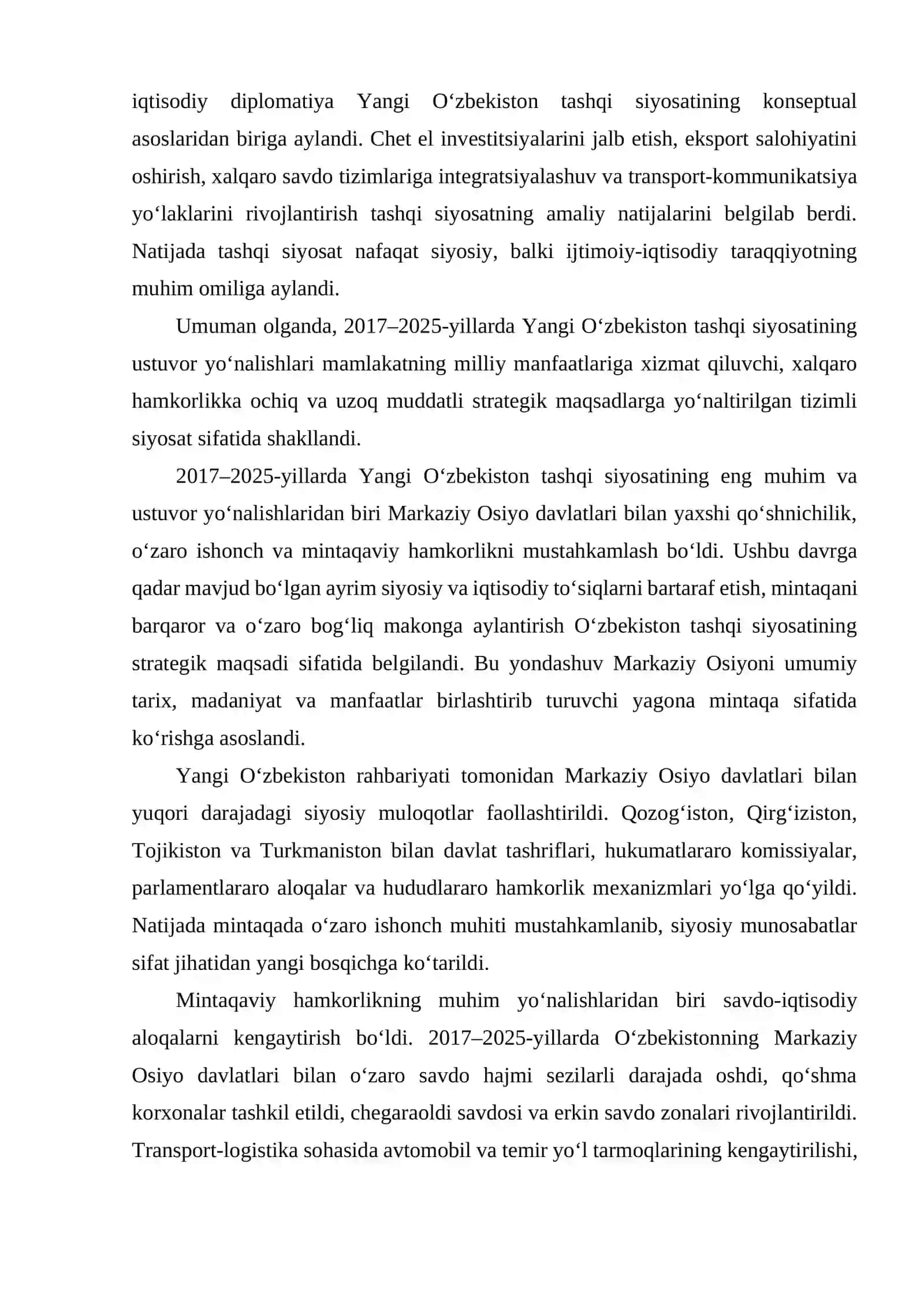 YANGI O’ZBEKISTONNING JAHON MAMLAKATLARI BILANN ALOQALARI (2017-2025) 4