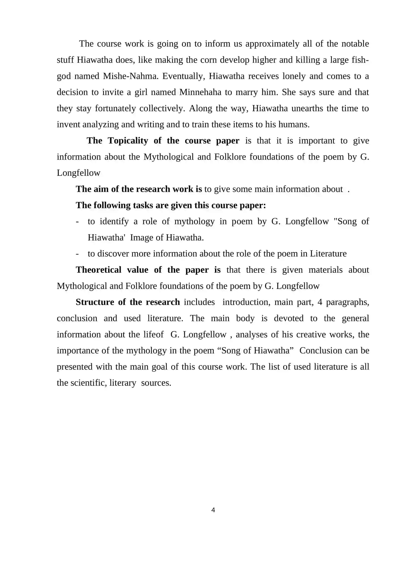 Poem by G. Longfellow "Song of Hiawatha' Course Work 4