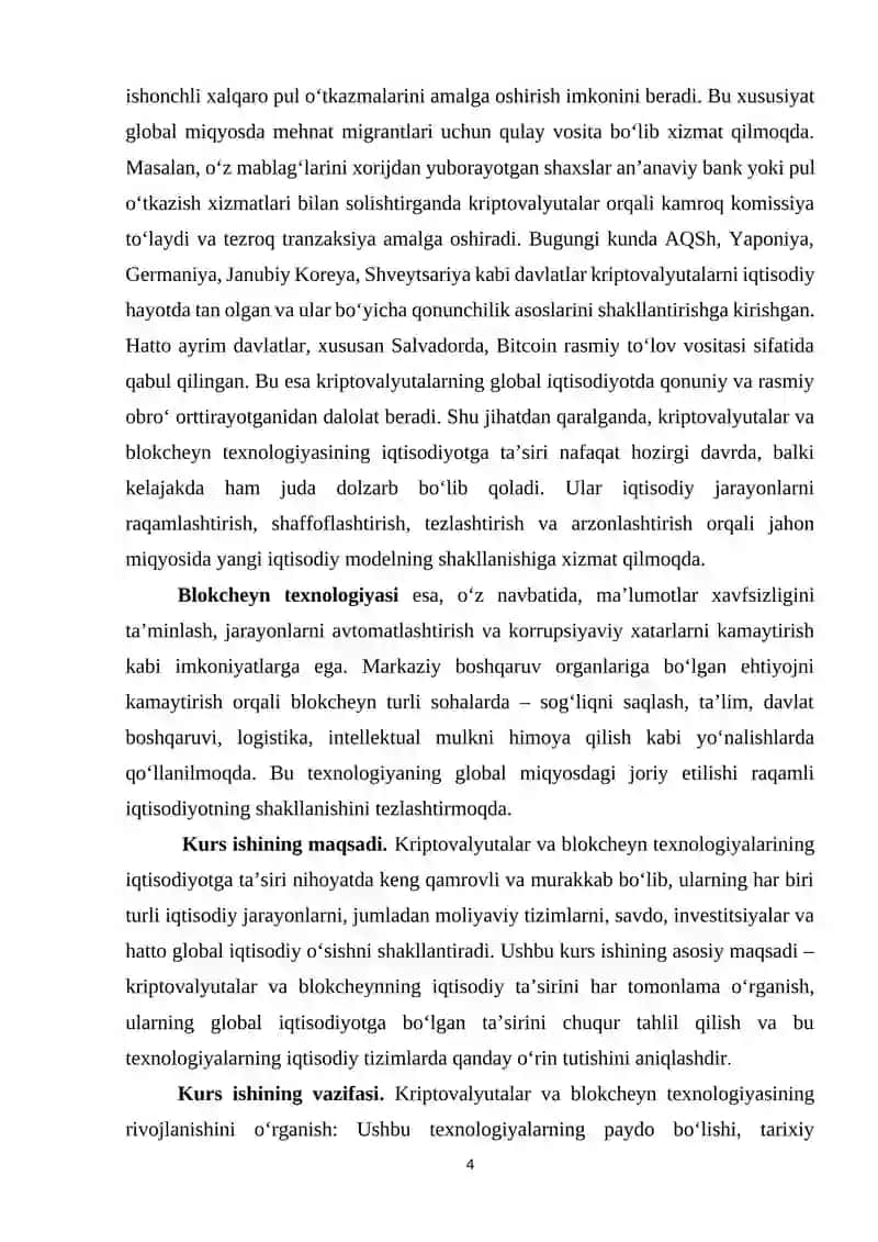 KRIPTOVALYUTALAR VA BLOKCHEYN TEXNOLOGIYALARINING IQTISODIYOTGA TA’SIRI 4
